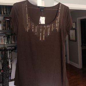 White House Black Market brown sparkle tee